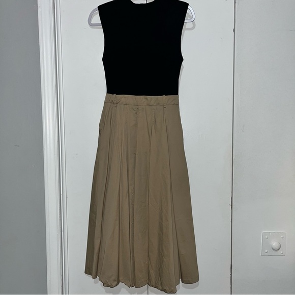 Zara Shoulder Pad Midi Dress Full Skirt Sand / Black - Picture 10 of 15